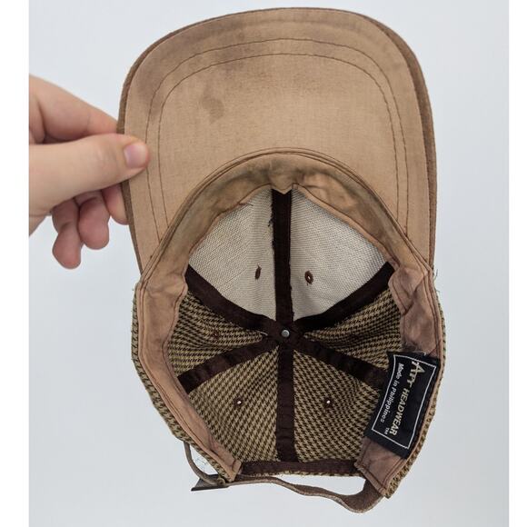 Vintage Houndstooth Baseball Cap w Suede Bill & Adjustable Leather Strap - Picture 7 of 7